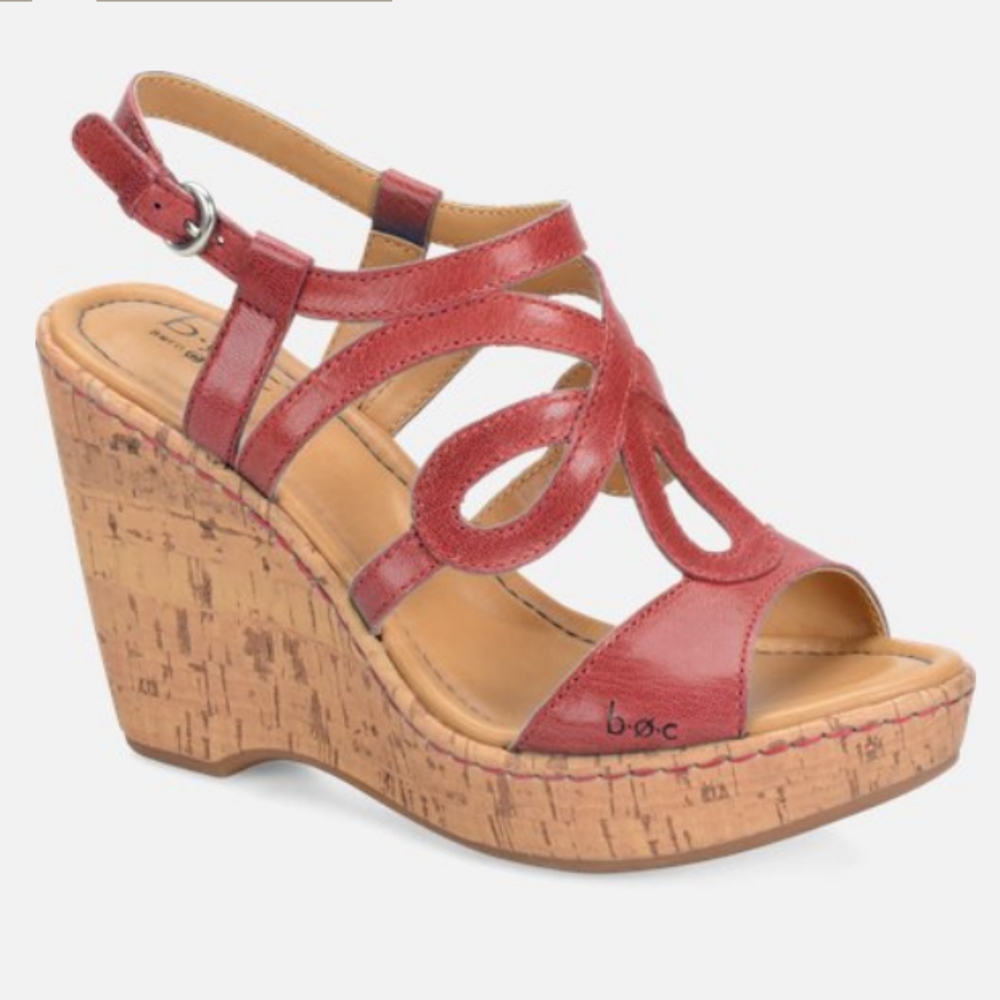 B.O C. by Born leather wedges, red, size 6